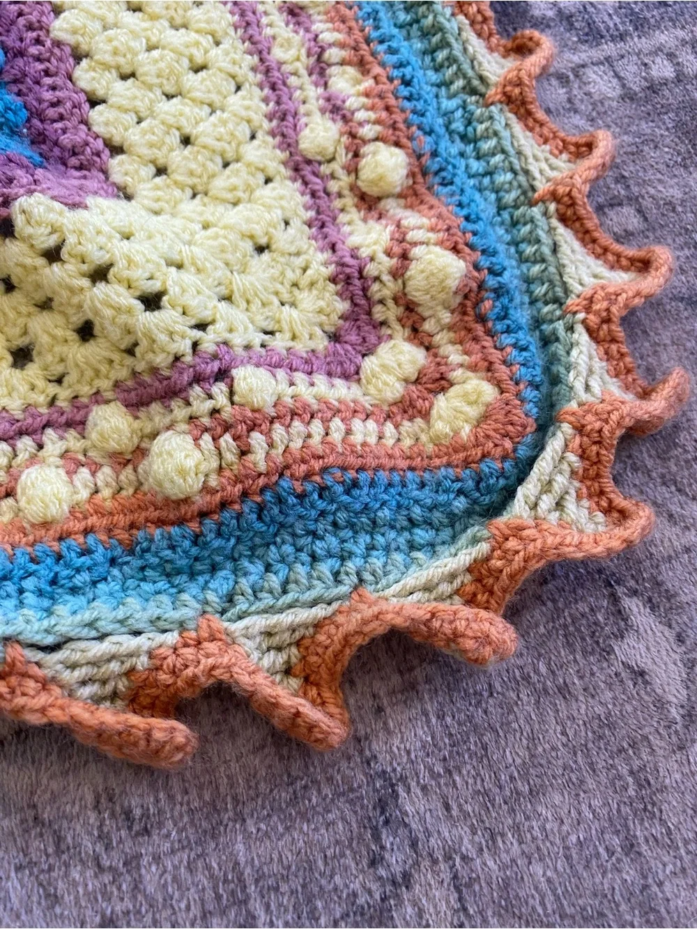 Beautiful handmade crochet granny blanket. Rainbow